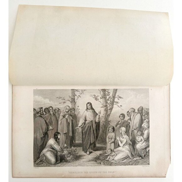 Christ Lilies Of The Field Steel Engraving 1871 Victorian Bible Religious DWY5B - Picture 2 of 3
